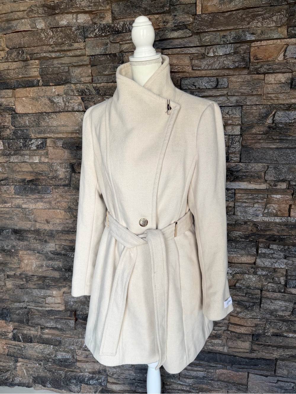 Calvin Klein Cream Belted Trench Coat - Picture 5 of 15